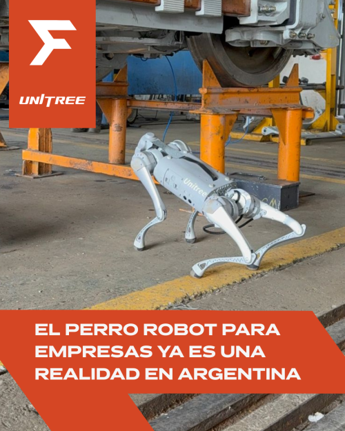perro robot en empresas argentinas Perro robot Unitree trabajando en entorno industrial argentino con enfoque empresarial